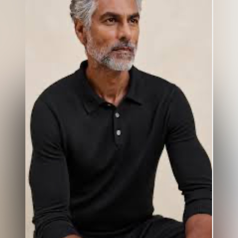 Banana Republic Black 100% Cotton Sweater Polo | Black Size Large